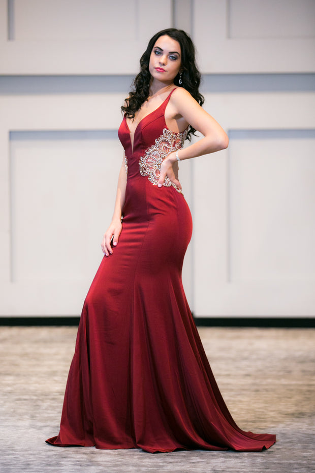 Red Beaded Formal Dress