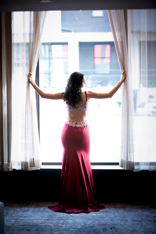 Red Beaded Formal Dress