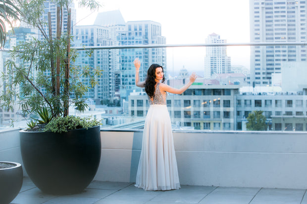 White Beaded Formal Gown