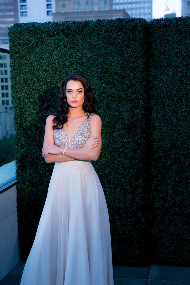 White Beaded Formal Gown